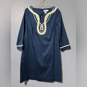 Vineyard Vines Women’s Blue/Ivory Dress Sz 10 Gorgeous Stitching 3/4 Sleeves EUC